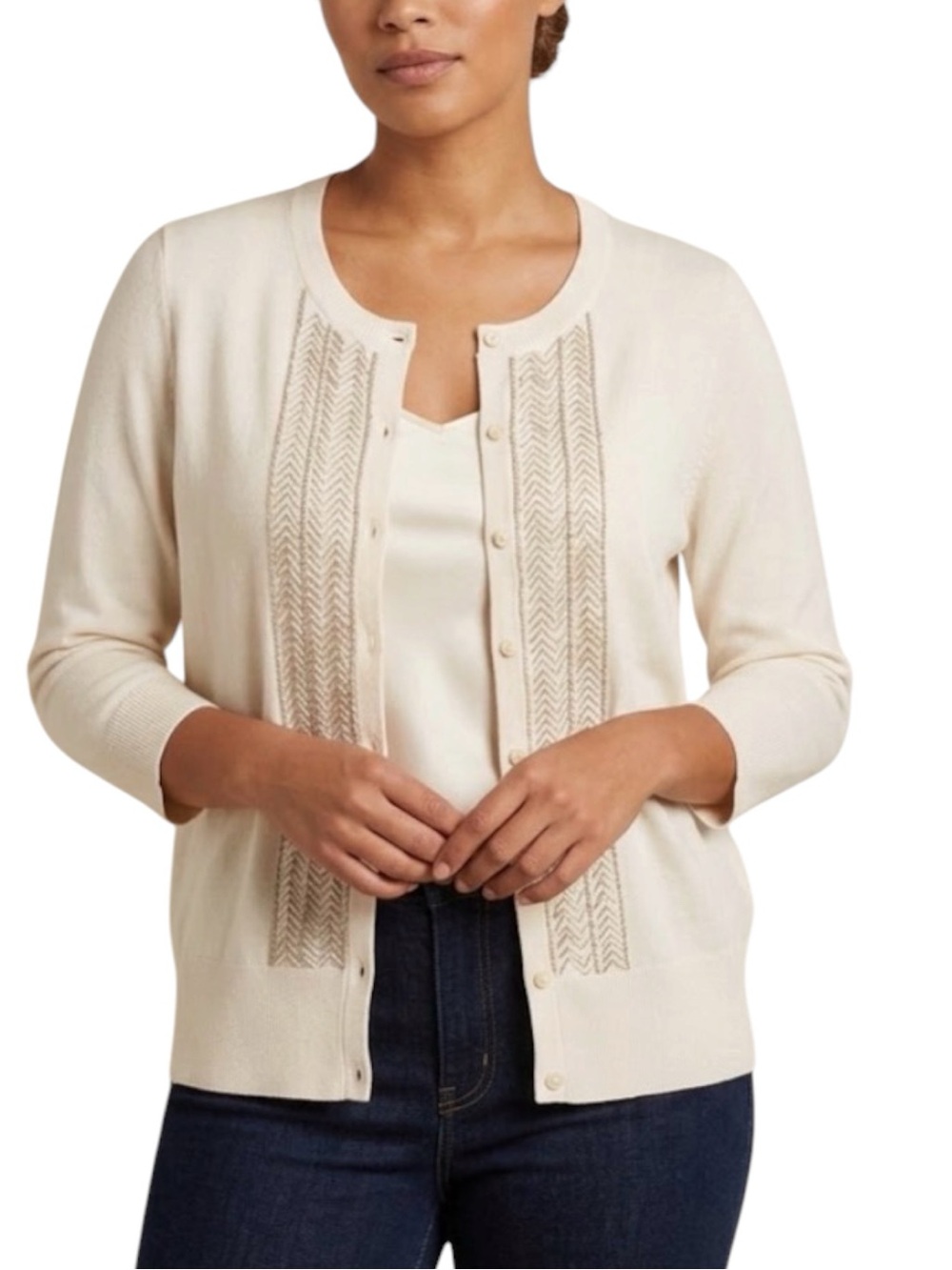 Banana Republic Women’s Cream Wool Cardigan Sweater Size Medium Sequin Bead